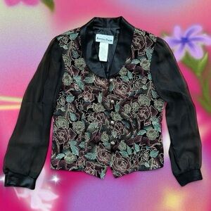 Floral Embroidered Sheer Sleeve Blouse